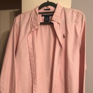 Ladies Pink and White Ralph Lauren button down top
